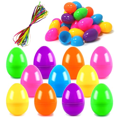 ROSAUI 36x Ostereier aus Kunststoff, 8,7 cm – Bunte Füllbare Osterdeko zum Aufhängen Draußen
