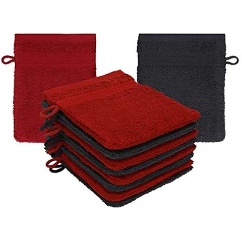 Betz 10 Stück Waschhandschuhe Premium 100% Baumwolle Waschlappen Set 16x21 cm Farbe rubinrot Cover