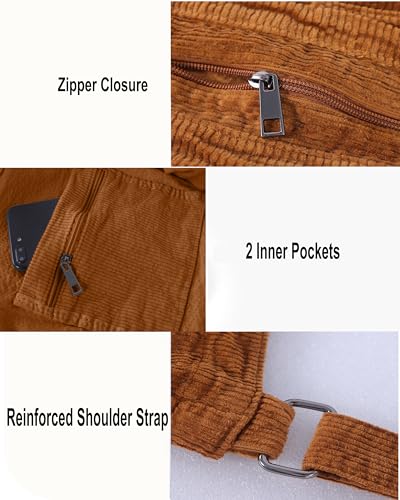 Image of 2026 Corduroy Tote Bag with Zipper Large Casual Handbags Shoulder Purse for Women