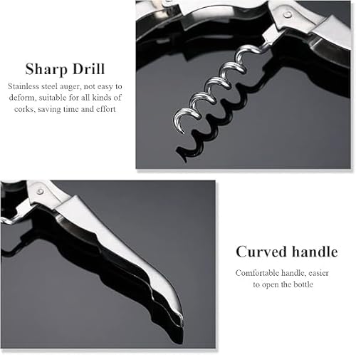 Bottle Opener Wine Key Wine Opener with Foil Cutter, Stainless Steel Classic All in one Double Hinged Waiter Corkscrew for Beer Bar Restaurant Waiters, Set for 1 (Silver)
