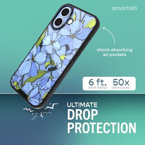 Image of Smartish iPhone 17 MagSafe Clear Case - Gripmunk Magnetic Slim Case [Lightweight + Protective] Anti-Yellowing Thin Grip Clear Cover for Apple iPhone 17 - Blue Blossoms
