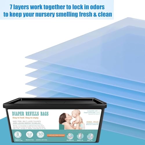 Image of Diaper Pail Easy Roll Refill Bags, Compatible with Easy Roll Signature Diaper Pail and Platinum D iaper P ail, Lasts Up to 8 Months,7-Layer Odor-Barrier Technology, 30 bags per pack (Pack of 3)