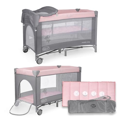 ms BabyWorld – COMPLET – Cuna de Viaje 2 Alturas | hasta 15 kg | Altura Recién Nacido | Apertura Lateral | Ruedas | Colchón y Cambiador Incluidos | Bolsa Transporte | Plegable y Regulable