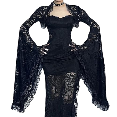 Goth Bolero Shrug Crop Tops for Women Victorian Bell Sleeve Flared Emo