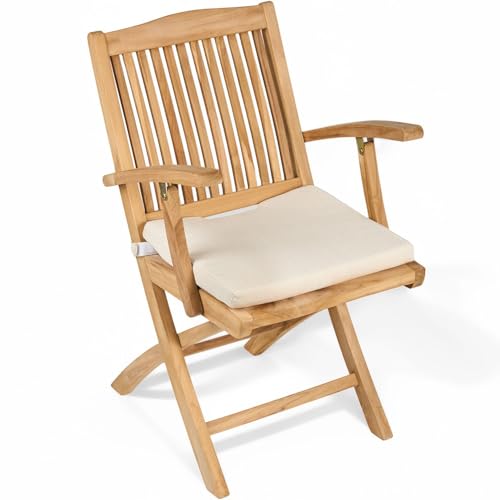 TeakCraft Teak Folding Arm Chair with Cushion - Single Arm Chair- Fully Assembled - Solid Wooden Outdoor, Indoor- Wood Dining Room, Kitchen, Patio, Bistro Chairs, The Era