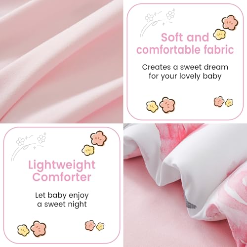 Image of PHF 5 Piece Kids Comforter Set, Ultra Soft Twin Size Comforter Sets Include Comforter, Fitted Sheet, Flat Top Sheet, Pillowcase, Sham for Girls, Floral Bed in A Bag for Baby Bedroom, Floral