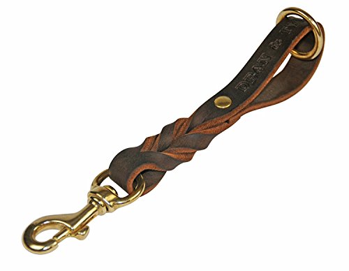 Dean & Tyler Simply Braided Pull Tab Short Leash, Brown 10-Inch Length by 3/4-Inch Width with Solid Brass Hardware