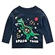 SUPFANS Langarmshirts für Kleinkinder, Jungen, 100 % Baumwolle, Dinosaurier, Bagger, Polizeiauto-T-Shirts, 3er-Pack, Set C, 5 Jahre