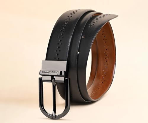 Image of LOUIS STITCH Men's Spanish Leather Reversible Belt 1.25 inch (35mm) Handcrafted Formal Waist Strap Officewear Men Gents Boys (Black /Tan) (LSBE-VB-CPBG)