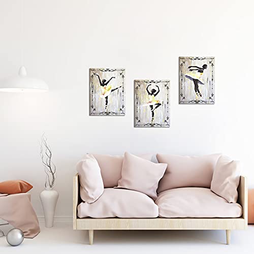 Simiwow Ballet Art Dancing Ballerina Painting Canvas Prints African American Girls Poster Yellow And Grey Dancer Framed Wall Art Ballet Room Decor #TOP3