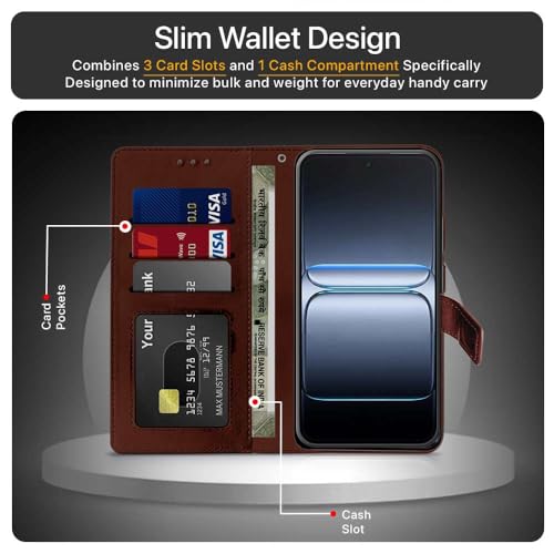 Image of WOW IMAGINE Shock Proof Flip Cover Back Case Cover for 1+ OnePlus Nord CE 5 5G (Flexible | Leather Finish | Card Pockets Wallet & Stand | Chestnut Brown)