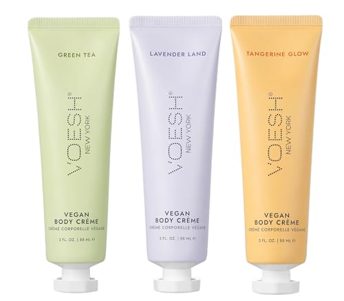 VOESH Vegan Body Creme Trio - Moisturizing Skincare Gift Set Avocado Oil Organic Virgin Olive Oil & Natural Extracts K-Beauty Korean Skincare - (Green Tea Lavender Tangerine)