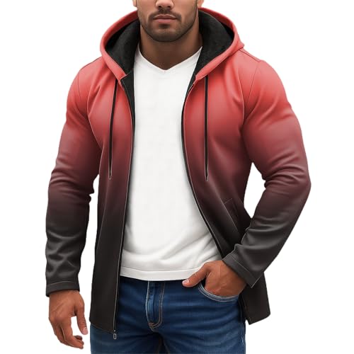 Ymosrh Men's Casual Zip Up Hoodies, Gradient Color Long Sleeve Fall Winter Warm Pullover Hooded Sweatshirts, M-3XL