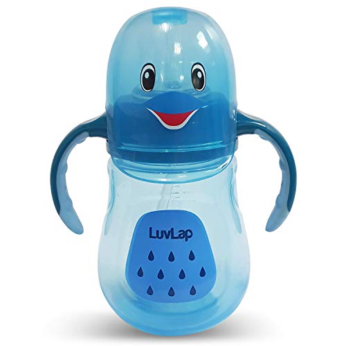 LuvLap Little Dolphin Sipper for Infant/Toddler 280ml, Anti-Spill Sippy Cup with Soft Silicone Straw BPA Free, 12m+ (Blue)