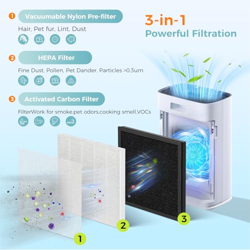 Image of 2 Pack HAP603 Replacement Filter for ECOSELF HAP603 / HAP603WF Air Purifier | 3-in-1 High-Efficient Filtration,H13 True HEPA High-Efficiency Activated Carbon Replacement Filter for Home Large Room