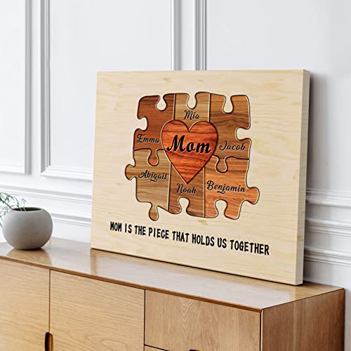 Bohva Personalized Gifts For Mom Family Names Sign, Mothers Day Gifts For Mom From Daughter And Son, Custom Heart Puzzle Pieces Print On Wood, Suitable For Mothers Day Birthday Christmas Thanksgiving #TOP3