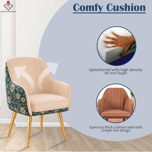Image of Set of 2 Accent Chair for Living Room | Modern Armchair in Soft Velvet Fabric with Sturdy Legs | Premium Chair for Home Living Room Bedroom Restaurent | (Gold Legs, White Floral)