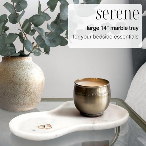 Large Curved Edge Marble Tray 14" x 7.8" – Natural Stone Vanity Tray for Perfume & Jewelry, Elegant White Marble Decor for Bathroom Countertop & Kitchen Counter, Modern Catchall for Keys & Candles - Thumbnail 2
