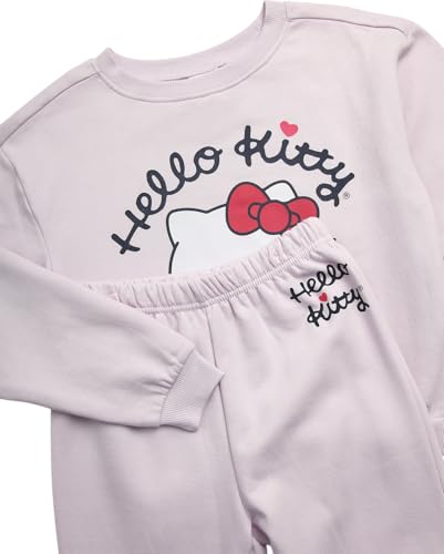 Image of Hello Kitty Girls Sweatpants Set - 2 Piece Fleece Crewneck Sweatshirt and Girls Joggers Cute Matching Clothing Set (2T-12), Size 4, Orchid Ice