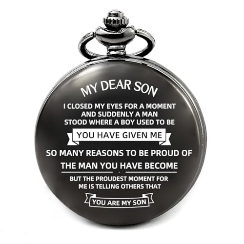 Reloj de bolsillo personalizado para hombre con grabado de acero negro