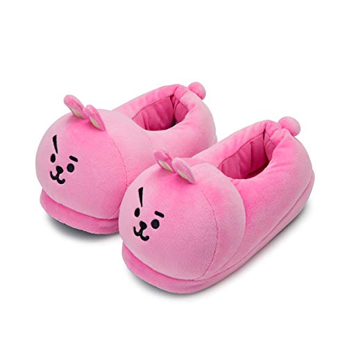BT21 Cooky Character Fluffy Stuffed Animal House Slippers Indoor Shoes Bedroom Slides, Pink