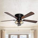Vaczon 48' Farmhouse Low Profile Ceiling Fan with Light & Remote, Outdoor Flush...