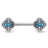 Consegna 1 pezzo Coolbodyart piercing da donna uomo – Nipplo Piercing per capezzolo Nipple Barbell acciaio chirurgico 316L in acciaio inox petto in oro antico o. altsilber M. turchese opal e Tribal fiori decorazione