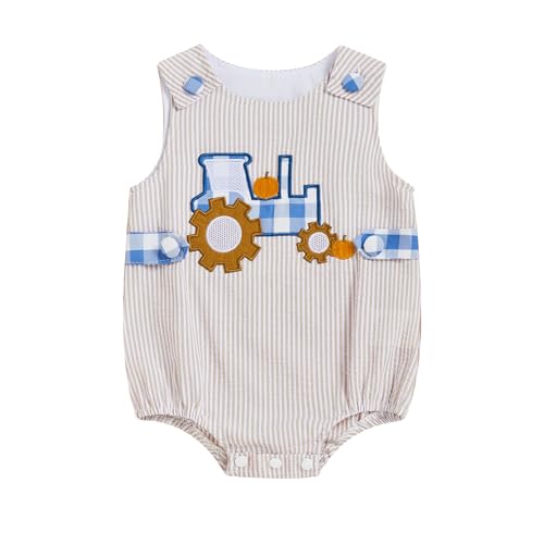 FYBITBO Fall Baby Boy Clothes Newborn Halloween Outfit Corduroy Tractors Truck Pumpkin Romper Sleeveless Onesie