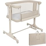 Lionelo Pari Beistellbett 3in1, 6-Fach höhenverstellbar mit Neigungsverstellung für Boxspringbett, als Wiege & Babybett, Netzseiten, Rollen mit Bremse, Matratze, Gurte, Transporttasche, 84 x 48 cm