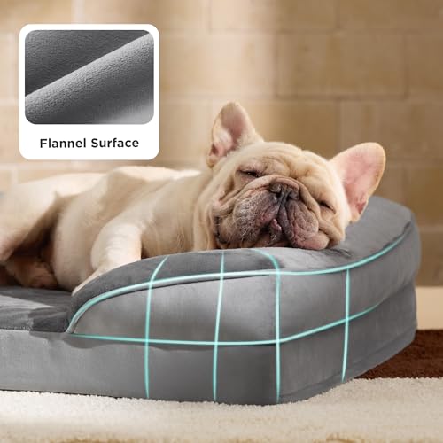 Bedsure Orthopedic Dog Bed Medium Size Dogs - Washable Small Medium Dog Cat Bed Waterproof, Comfort Cats Couch Sofa with Washable Removable Cover, Pets Bed with Nonskid Bottom, Grey, 28"