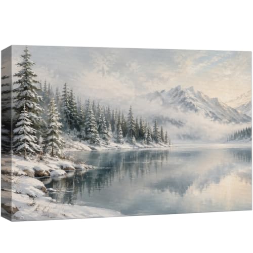 wall26 Canvas Print Wall Art Snowy Mountain Lake for Living Room