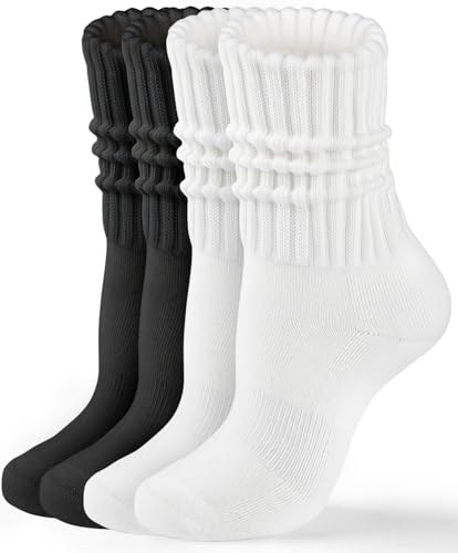 Image of HONGTEYA Slouchy Crew Socks For Women,Scrunch Cotton Cozy Workout Socks | Mid Calf Scrunch Boot Socks Size 5-11, Cozy Slouch Casual Athletic Socks, All Season Gifts For Women