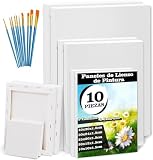 10 Peças de Tela para Pintura Inclui Cinco Tamanhos, Kit 10 Telas de Pintura, Arts Telas Kit de Telas para Pintura, Tela para Pintura em Tecido Canvas, Acompanha 10 Pincéis