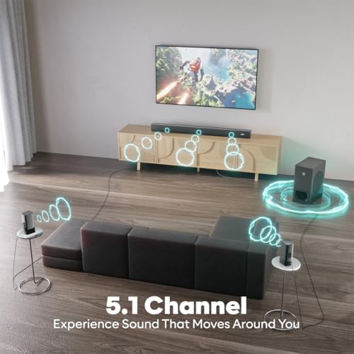 Image of Govo Gosurround 945 Pro Home Theatre Soundbar, 260W, 5.1 Channel, with Subwoofer and Satellite Speakers, Bluetooth 5.3, HDMI ARC, AUX, USB (Platinum Black)