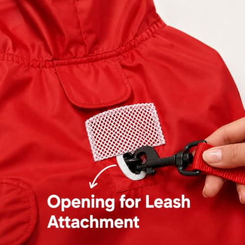 Image of Mutt of Course Waterproof Dog Raincoat with Hood & Mesh Lining | Collar & Harness Leash Opening | Duck Rain Red (M)