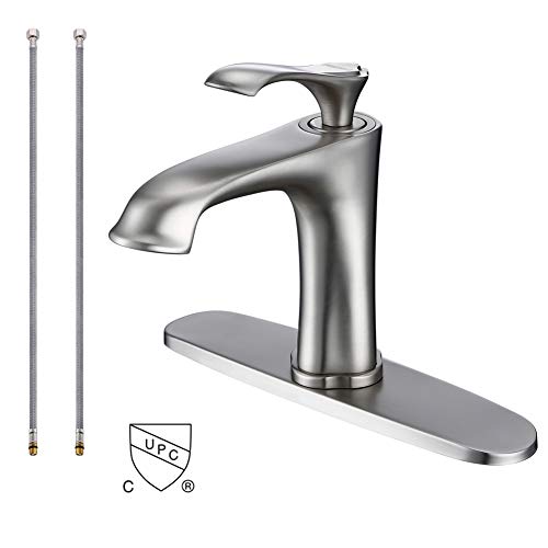 SHENG BAI ER One-Handle Single Hole Bathroom Sink Faucet 10 Inch Deck Plate Bathroom Sink Lavatory Faucet with cUPC Supply Hose , Brushed Nickel
