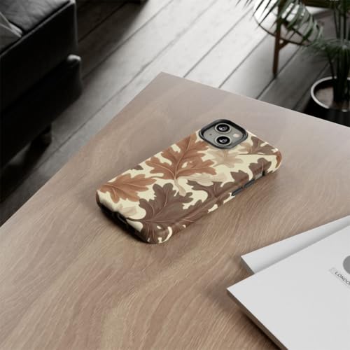 Coque iPhone 14 marron rigide mate motif feuille de chêne