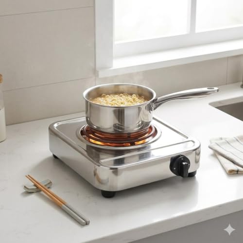 Image of Drumstone (𝐒𝐩𝐞𝐜𝐢𝐚𝐥 20 𝐘𝐞𝐚𝐫𝐬 𝐖𝐚𝐫𝐫𝐚𝐧𝐭𝐲) Portable Electric Hot Plate - Stainless Steel, Compact Cooking Appliance for Home, Office & Travel