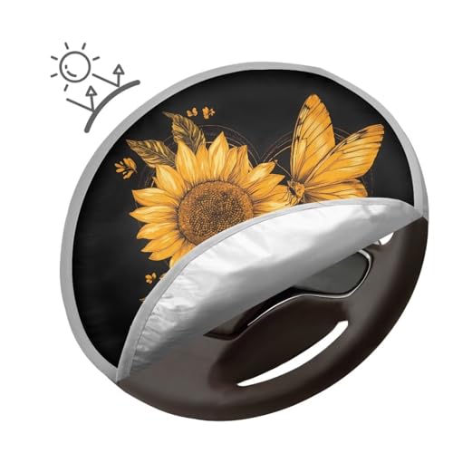 Image of Sunflower Butterfly Car Steering Wheel Sun Shade Cover Fashion Design Sun Shade for UV Protection Car Interior Accessories Sun Protection Universal Steering Wheel Shield