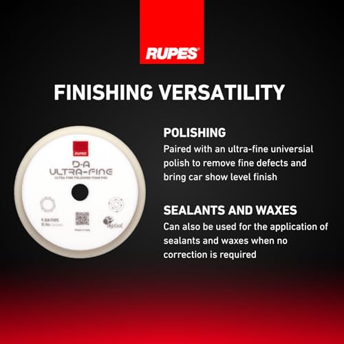 Image of RUPES 9.DA150S Pack of 6 White D-A Ultra-Fine Polishing Foam Pads 150mm | Compatible with 5 inch Backing Plate | Ideal for Paint Correction & Gloss Enhancement | Extremely Fine Defect Removal