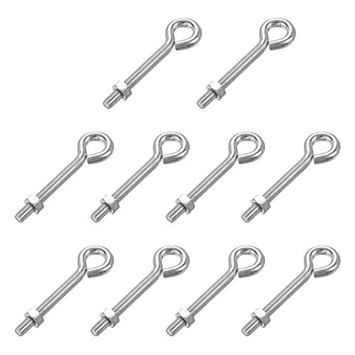 Image of uxcell M6x50mm Eye Hooks Screws Bolts Kit, 10pcs Carbon Steel Hanger Eyelet Hooks Screw with Hex Nuts for Metal Hook, Wood Terminal Ring Hooks