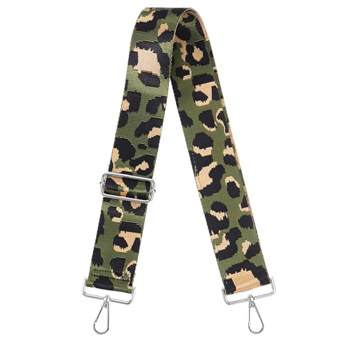Image of uxcell Purse Strap Replacement, 31-51inch Adjustable Polyester Leopard 2inch Wide Crossbody Shoulder Strap for Handbag Guitar(Green, Silver Buckle)