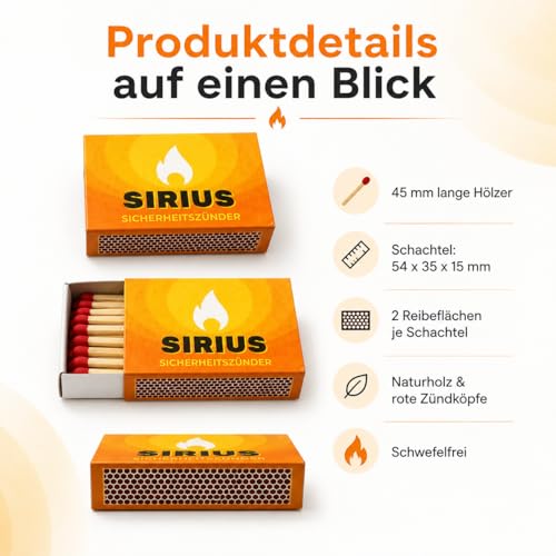 jameitop® Streichhölzer 60 Schachteln Sirius Haushaltszünder Zündholzschachtel Zündhölzer 2700 Stück Sicherheitszündhölzer, 45mm