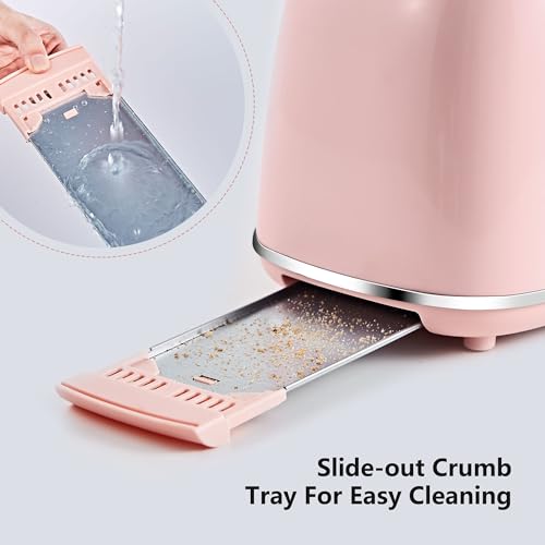 2-Slice-Toaster-Retro-Stainless-Steel-with-Bagel-Cancel-and-Defrost-Functions-6-Bread-Shade-Settings-Extra-Wide-Slots-and-Removable-Crumb-Tray-Pink