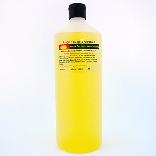 Rose Geranium Wash Hand & Body Wash, Shower Gel, Liquid Soap, Handmade. Vegan. Natural Skin Care (Rose Geranium Wash, 1 litre)