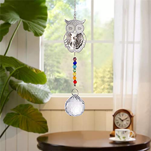 WEISIPU Crystals Ball Prisms Suncatchers - Hanging Ornament Crystals Owl Suncatchers with Clear Crystal Ball for Garden Decoration, Car Pendant, Christmas Decoration (Owl)