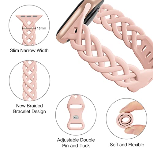 Image of Slim Silicone Bands Compatible with Apple Watch Band 40mm 38mm 41mm 44mm 45mm 46mm 49mm 42mm Women Floral Breathable Braided Lace Thin Sport Strap Replacement Wristbands iWatch SE Series 11 10 9 8 7 6 5 4 3 ultra 2