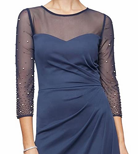 Image of Alex Evenings Women's Long A-line Mother of The Bride Dress with Illusion Neck and Sleeves (Petite and Regular Sizes)