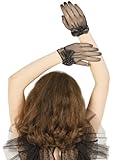 LATTEMARMALATTE Girls’ Wrist-Length Fishnet Flower Gloves – Dressy Accessory for Weddings, Prom Outfits, Halloween Parties & Special Occasions, Black