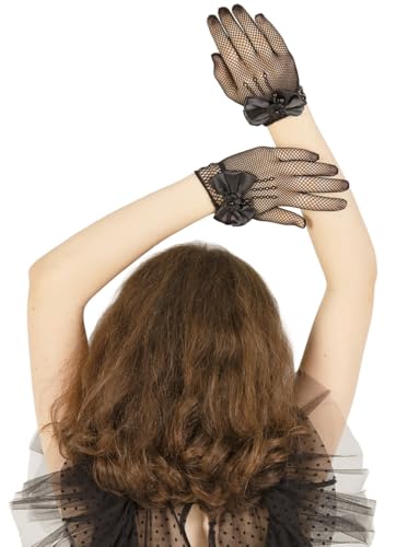 LATTEMARMALATTE Girls’ Wrist-Length Fishnet Flower Gloves – Fancy Dress Accessory for Weddings, Prom, Halloween & Christmas
